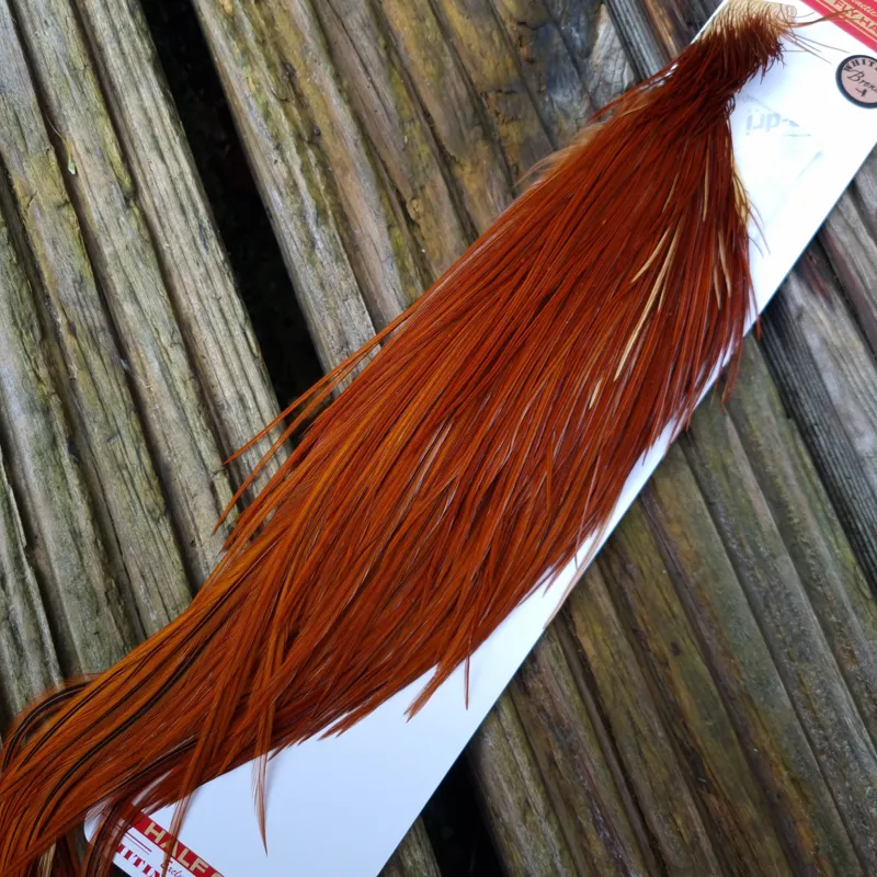 Whiting 1/2 Bronze Grade Dry Fly Rooster Cape in Brown Red Game-2