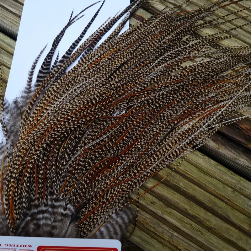 Whiting PRO-Grade Midge Rooster Saddle in Light Cree Splashed with Furnace   A Approx tying size 14/16/18-4