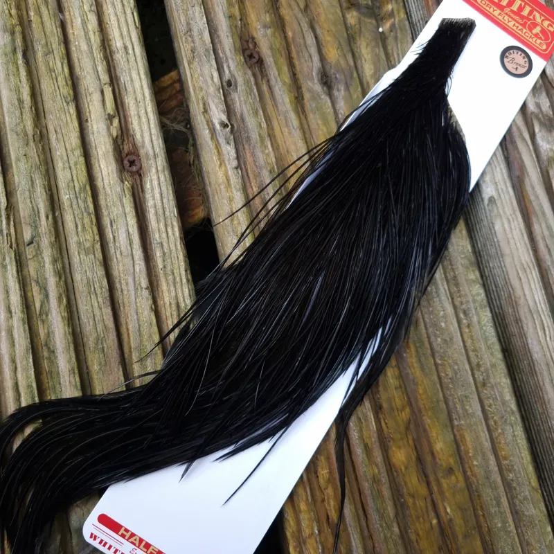 Whiting 1/2 Bronze Grade Dry Fly Rooster Cape in Black