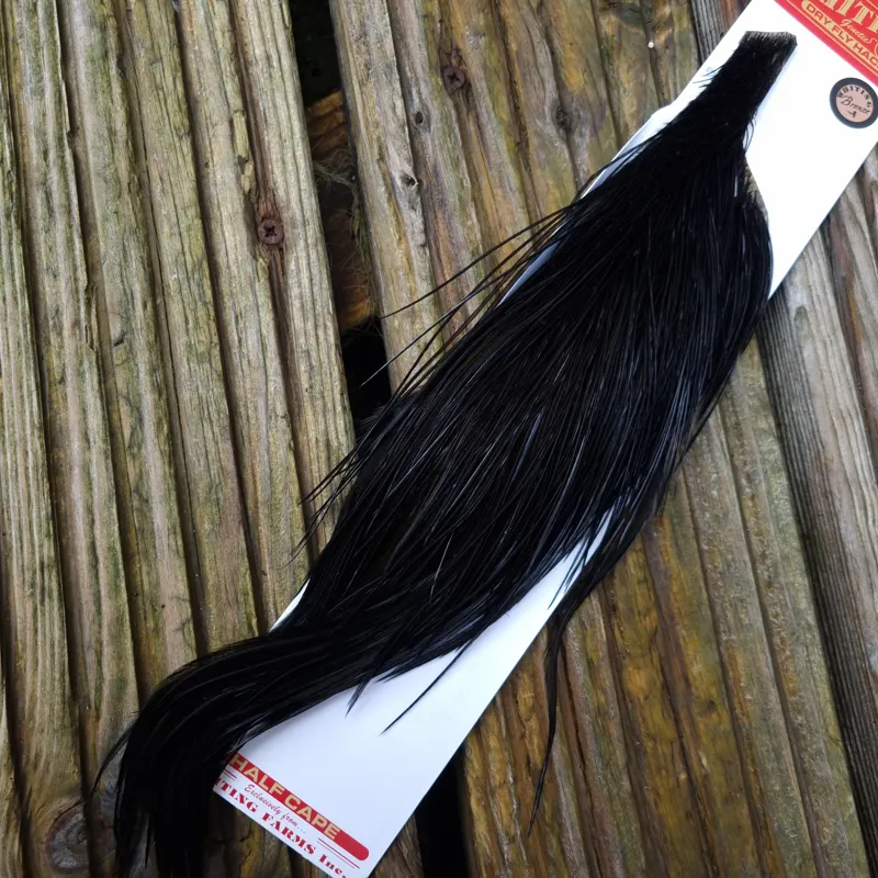 Whiting 1/2 Bronze Grade Dry Fly Rooster Cape in Black-2