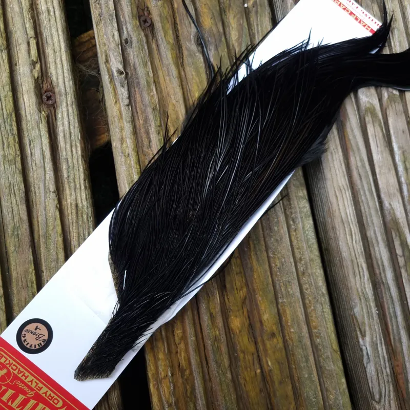 Whiting 1/2 Bronze Grade Dry Fly Rooster Cape in Black-1