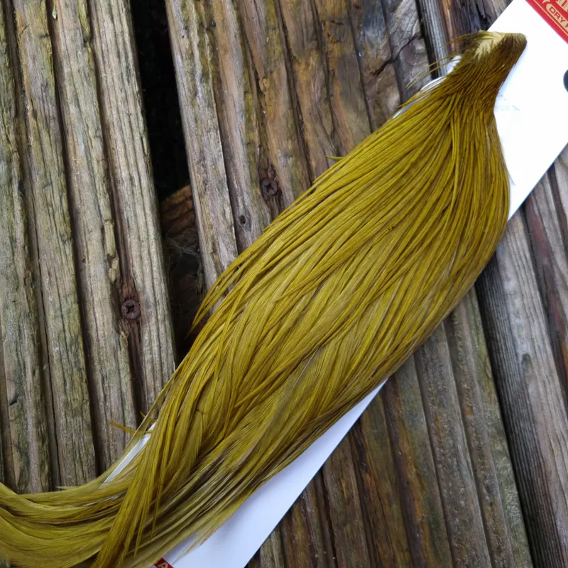 Whiting 1/2 Bronze Grade Dry Fly Rooster Cape in White Dyed Dark Olive-2