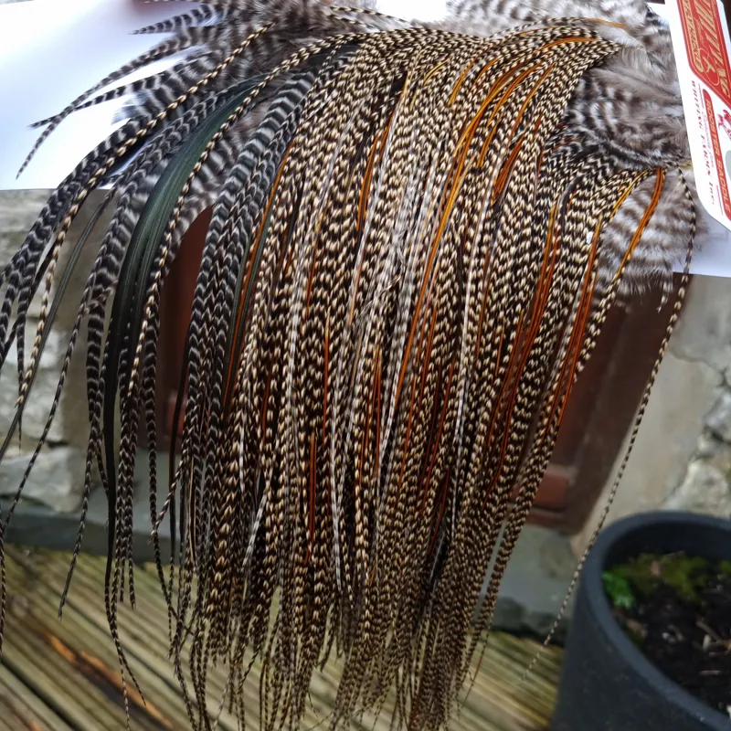 Whiting PRO-Grade Midge Rooster Saddle in Light Cree Splashed with Furnace   A Approx tying size 14/16/18-1