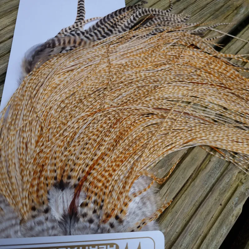 Whiting Heritage Hackles Rooster Saddle in Mixed Colours G STUNNING Speckled/Barred Light to Medium Barred Ginger Hackle Tying Approx 14/16 /18  -8