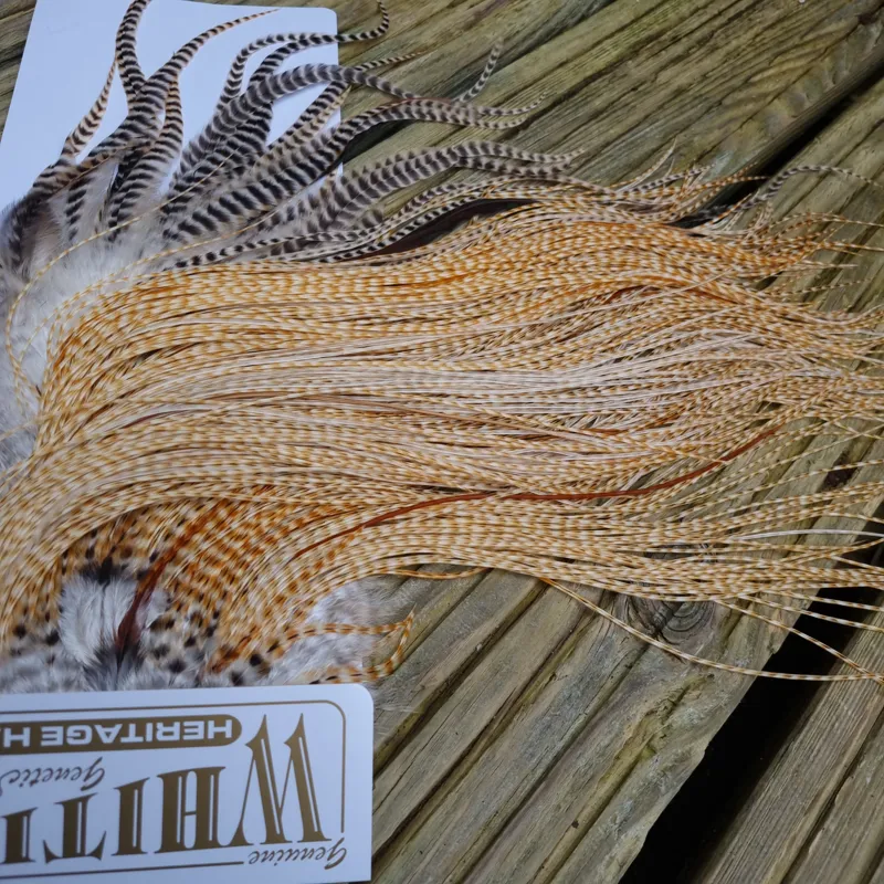 Whiting Heritage Hackles Rooster Saddle in Mixed Colours G STUNNING Speckled/Barred Light to Medium Barred Ginger Hackle Tying Approx 14/16 /18  -6