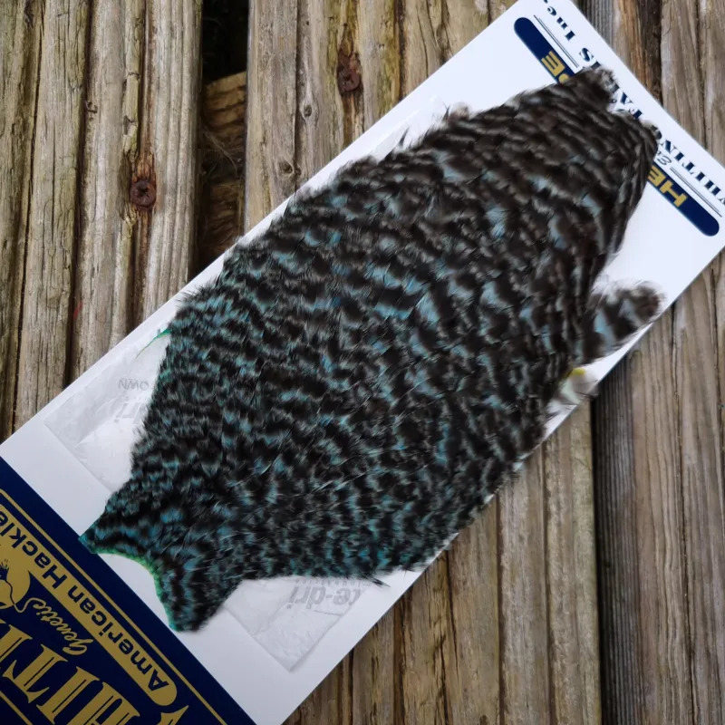 Whiting American Hen Cape in Grizzly Dyed Silver Dr.Blue-2