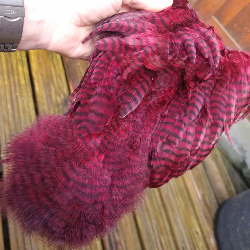 Whiting Rooster Soft Hackle with Chickabou in Grizzly Dyed Claret-1