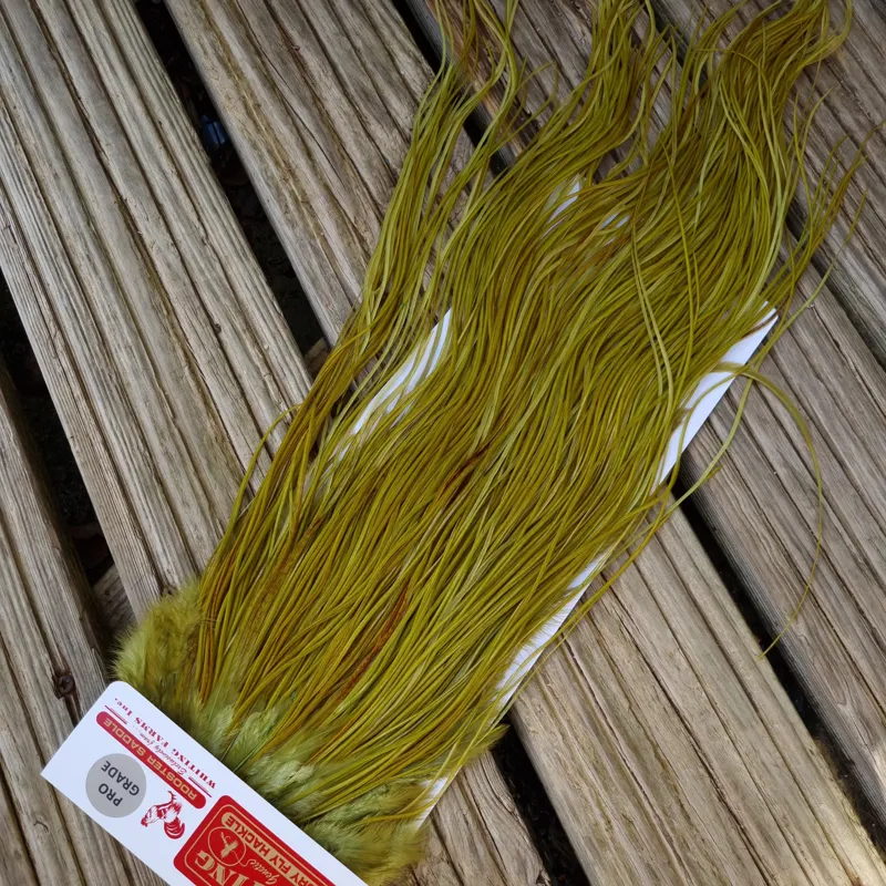 Whiting Pro-Grade Midge Rooster Saddle in White Dyed Olive A Light Olive/ Medium Olive/ Rusty Olive and Yellow Olive  Approx Tying Size Few 12 in the middle and stuffed with 14/16 and a few going smaller-5
