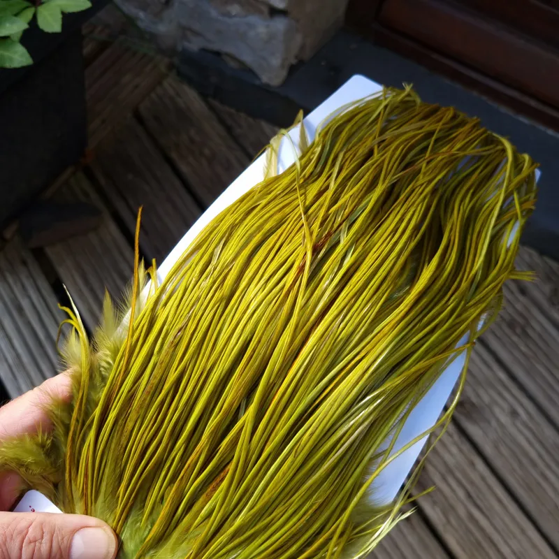 Whiting Pro-Grade Midge Rooster Saddle in White Dyed Olive A Light Olive/ Medium Olive/ Rusty Olive and Yellow Olive  Approx Tying Size Few 12 in the middle and stuffed with 14/16 and a few going smaller-7