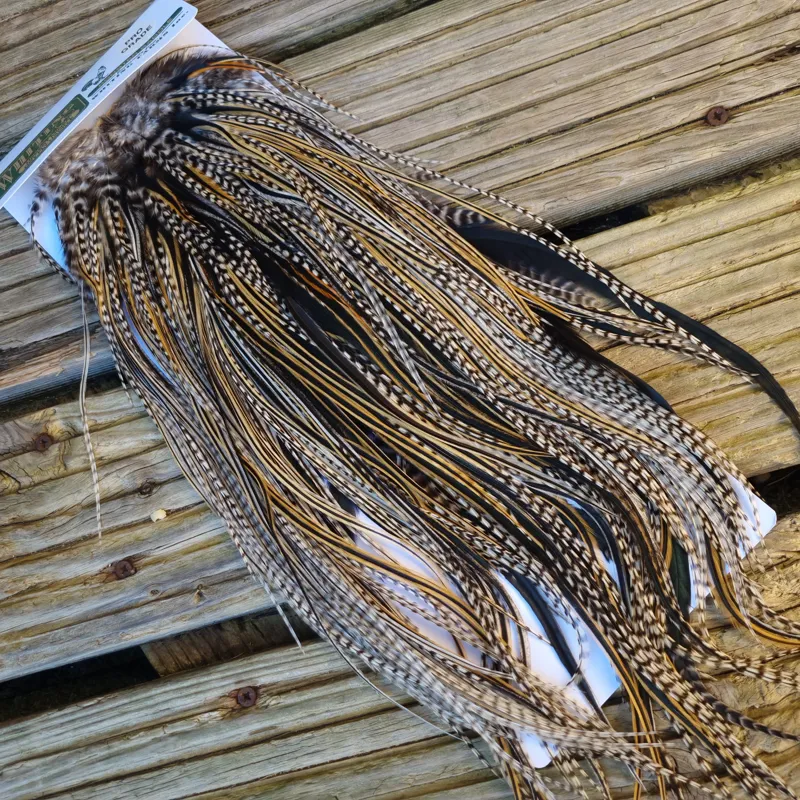 Whiting Hebert Miner Pro-Grade Dry Fly Rooster Saddle in Grizzly Variant A Grizzly/Golden Badger/Silver Badger/ Speckled Badger Approx Tying Size 10/12/14 with a few 16-2