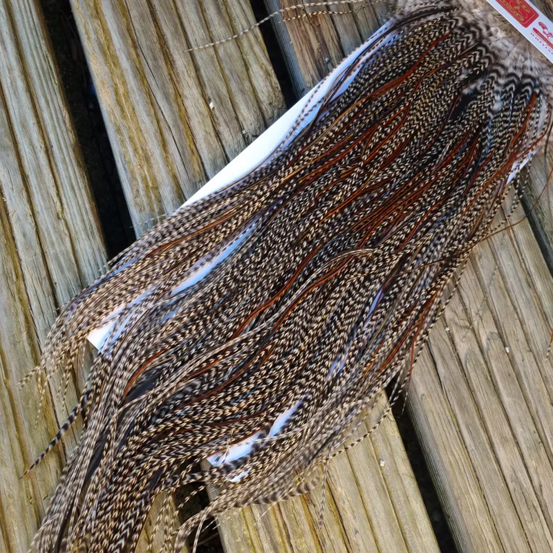 Whiting Pro-Grade Midge Rooster Saddle in Grizzly Variant A in Classic GRIZZLY Splashed with Furnace Hackles Approx Tying Sizes  few 12's and stuffed with 14/16 and the odd one going smaller-4