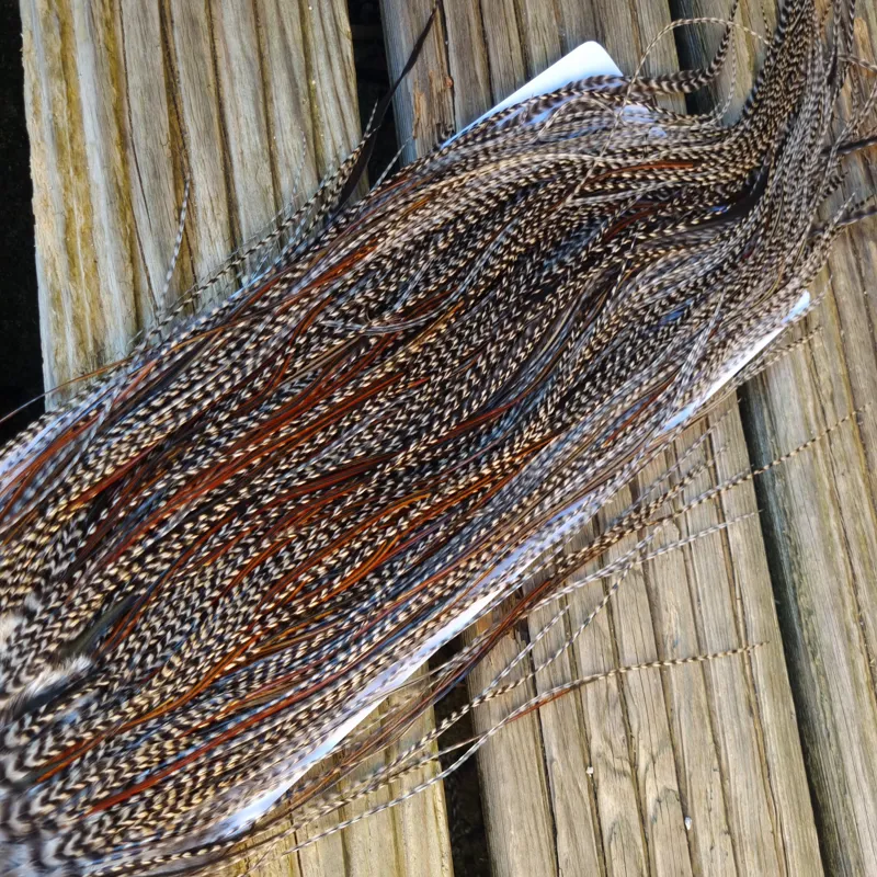 Whiting Pro-Grade Midge Rooster Saddle in Grizzly Variant A in Classic GRIZZLY Splashed with Furnace Hackles Approx Tying Sizes  few 12's and stuffed with 14/16 and the odd one going smaller-6