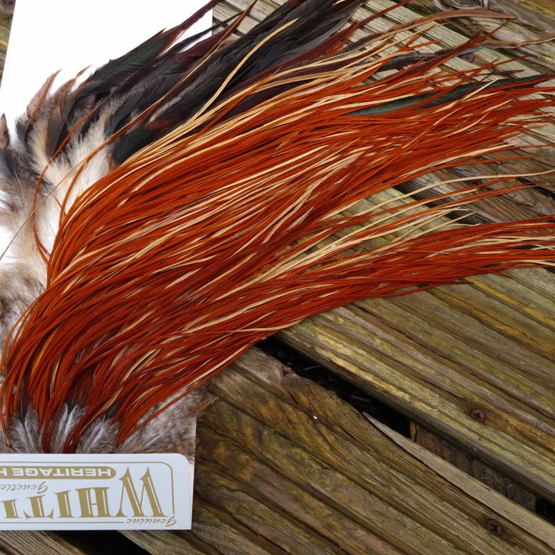 Whiting Heritage Hackles Rooster Saddle in Mixed Colours A Medium to Dark Red Game Approx Tying Sizes 12/14/16/18-5