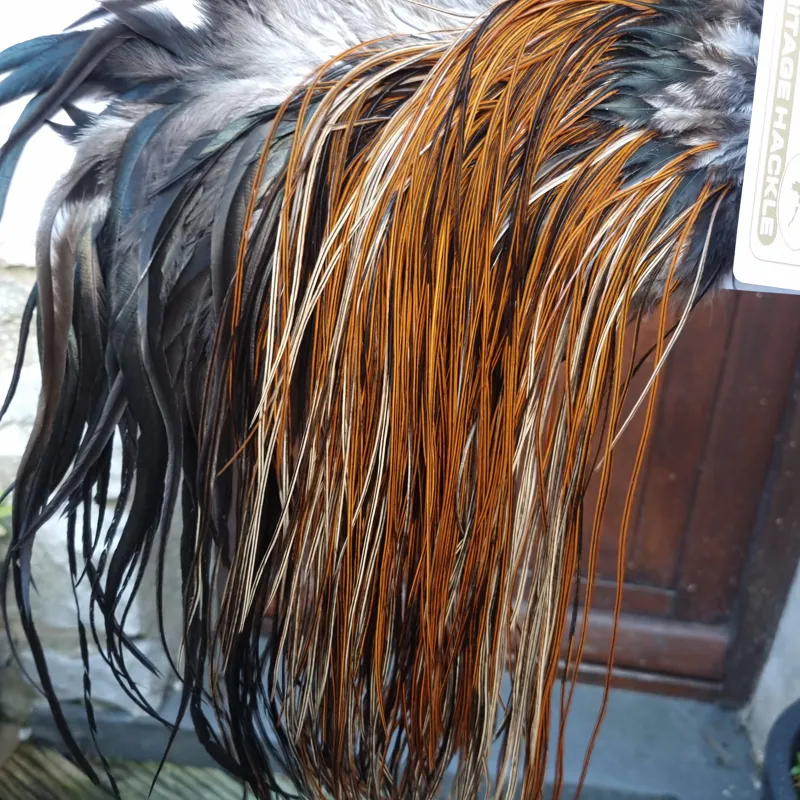 Whiting Heritage Hackles Rooster Saddle in Mixed Colours B Light/Medium and Speckled Furnace Tying Approx 16/18/20-9