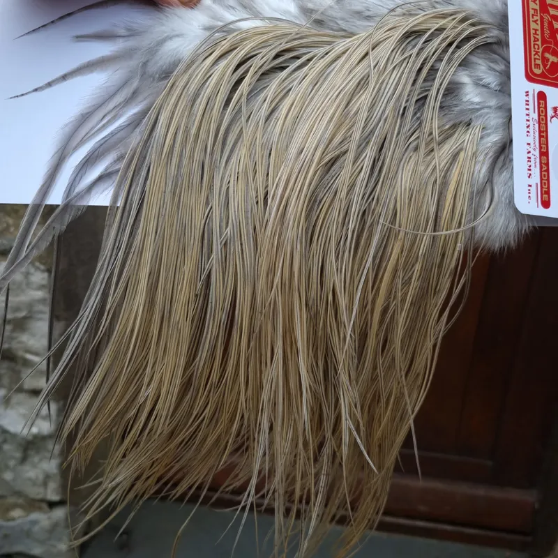 Whiting Pro-Grade Midge Rooster Saddle in Natural Dun/ Light Blue Dun/Medium Blue Dun Badger/Champagne Blue Dun Badger B Tying Approx 14/16/18/20-8