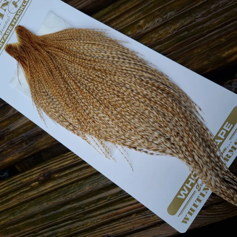 Whiting Heritage Hackles Rooster Cape in Mixed Colours B Tan Grizzly/ Biscuit Brown Grizzly/Barred Biscuit Brown Hackles-3