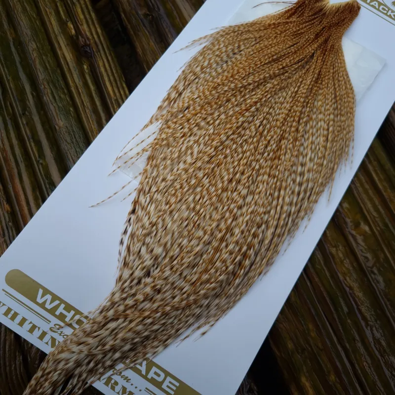 Whiting Heritage Hackles Rooster Cape in Mixed Colours B Tan Grizzly/ Biscuit Brown Grizzly/Barred Biscuit Brown Hackles-4