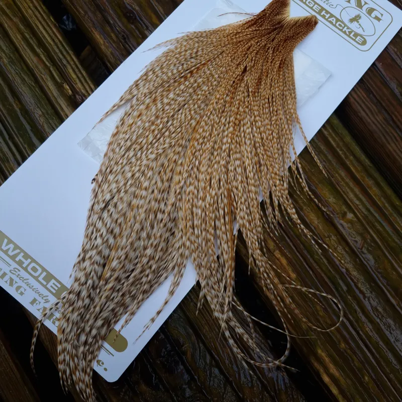 Whiting Heritage Hackles Rooster Cape in Mixed Colours B Tan Grizzly/ Biscuit Brown Grizzly/Barred Biscuit Brown Hackles-5