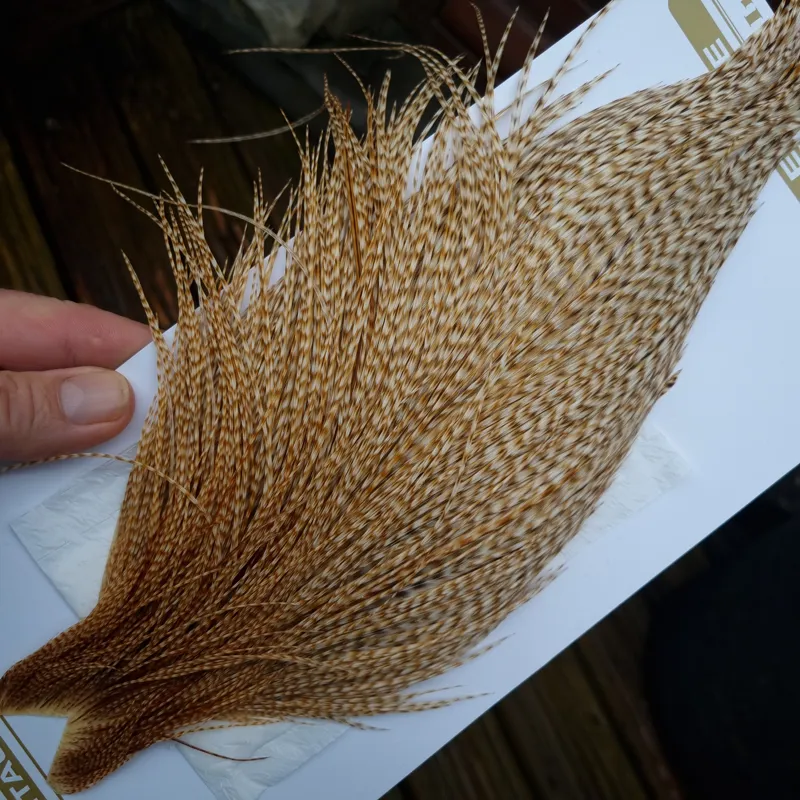 Whiting Heritage Hackles Rooster Cape in Mixed Colours B Tan Grizzly/ Biscuit Brown Grizzly/Barred Biscuit Brown Hackles-1