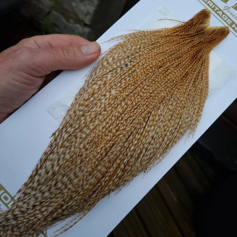 Whiting Heritage Hackles Rooster Cape in Mixed Colours B Tan Grizzly/ Biscuit Brown Grizzly/Barred Biscuit Brown Hackles-2