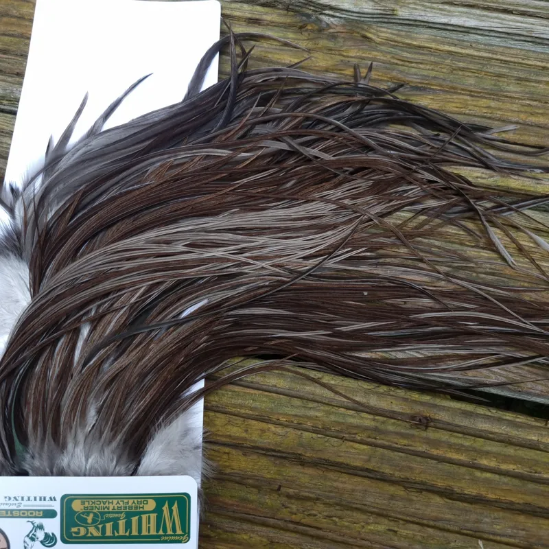 Whiting Hebert Miner Bronze Grade Dry Fly Rooster Saddle in Dark Gray Dun B Approx Tying Size 12/14-2