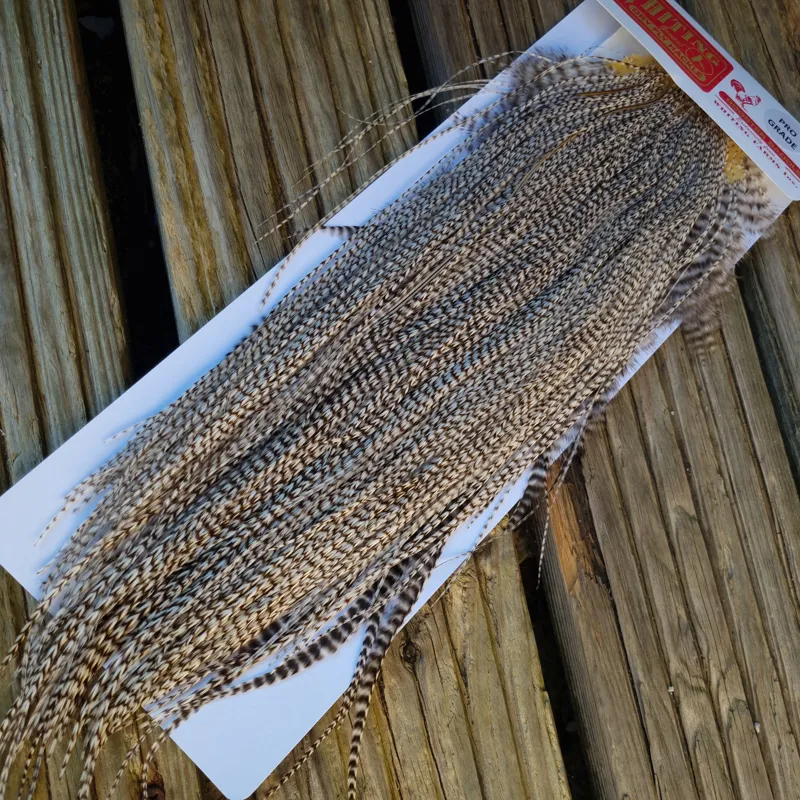 Whiting Pro-Grade Midge Rooster Saddle in Grizzly Variant B Light Grizzly Approx Tying Sizes 14/16/18/20 and a few smaller-2