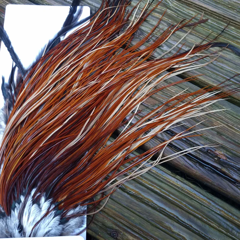 Whiting PRO-GRADE Dry Fly Rooster Saddle in Brown/Medium Red Game B Approx Tying Sizes some 12's and stuffed with 14/16-4