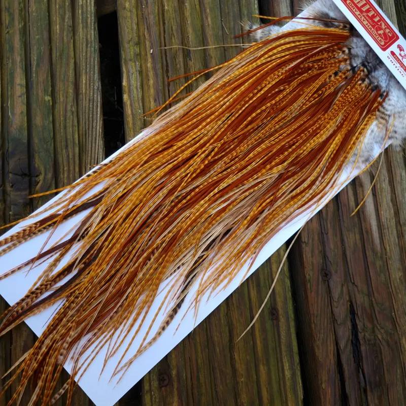Whiting Pro-Grade Dry Fly Rooster Saddle in Barred Dark Ginger B Tying Approx.  12/14/16-1