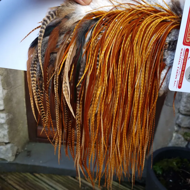 Whiting Pro-Grade Dry Fly Rooster Saddle in Barred Dark Ginger B Tying Approx.  12/14/16-2