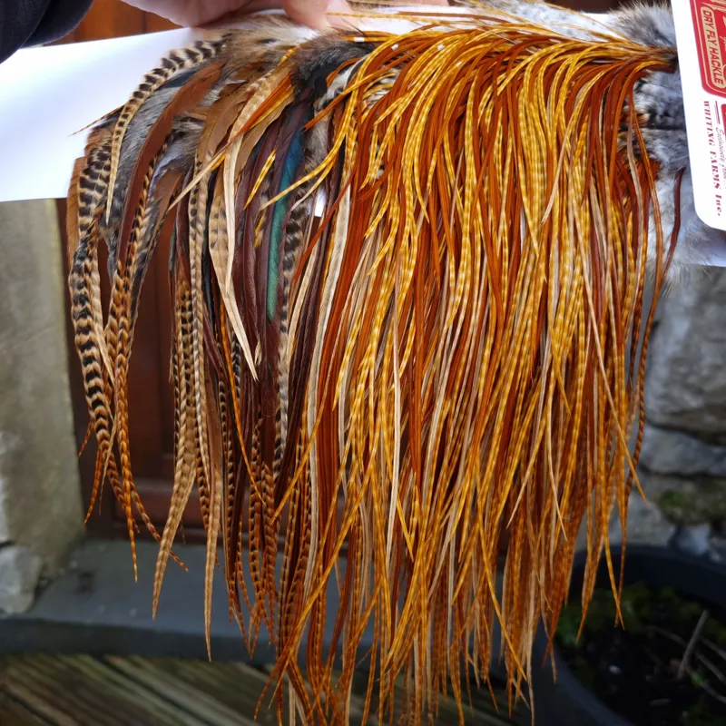 Whiting Pro-Grade Dry Fly Rooster Saddle in Barred Dark Ginger B Tying Approx.  12/14/16