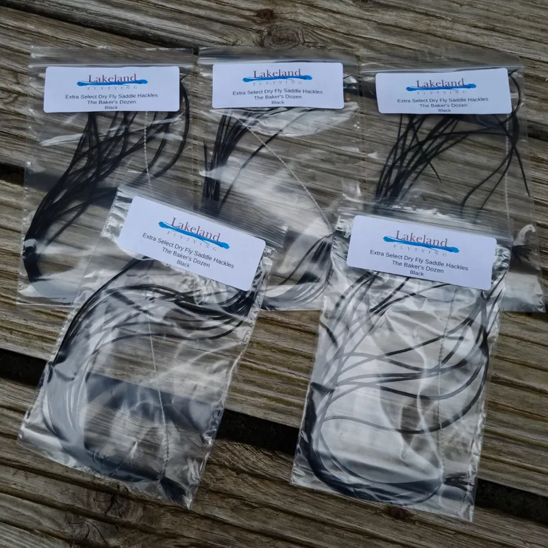 Lakeland Fly-Tying Extra Select Dry Fly Saddle Hackle Packs The Baker's Dozen in Black-1