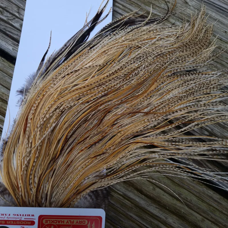 Whiting Bronze Grade Dry Fly Rooster Saddle in Unique Variant A Silver Badger/Golden Badger/Grizzly/Cream/Light Ginger Approx Tying Size 14/16/18/20-2