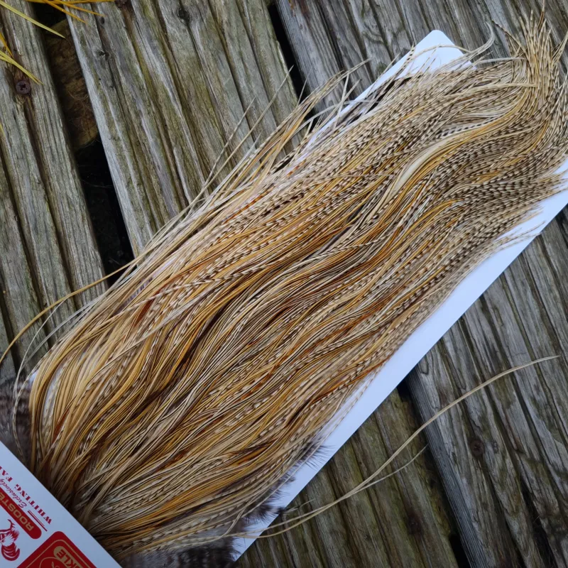 Whiting Bronze Grade Dry Fly Rooster Saddle in Unique Variant A Silver Badger/Golden Badger/Grizzly/Cream/Light Ginger Approx Tying Size 14/16/18/20-3