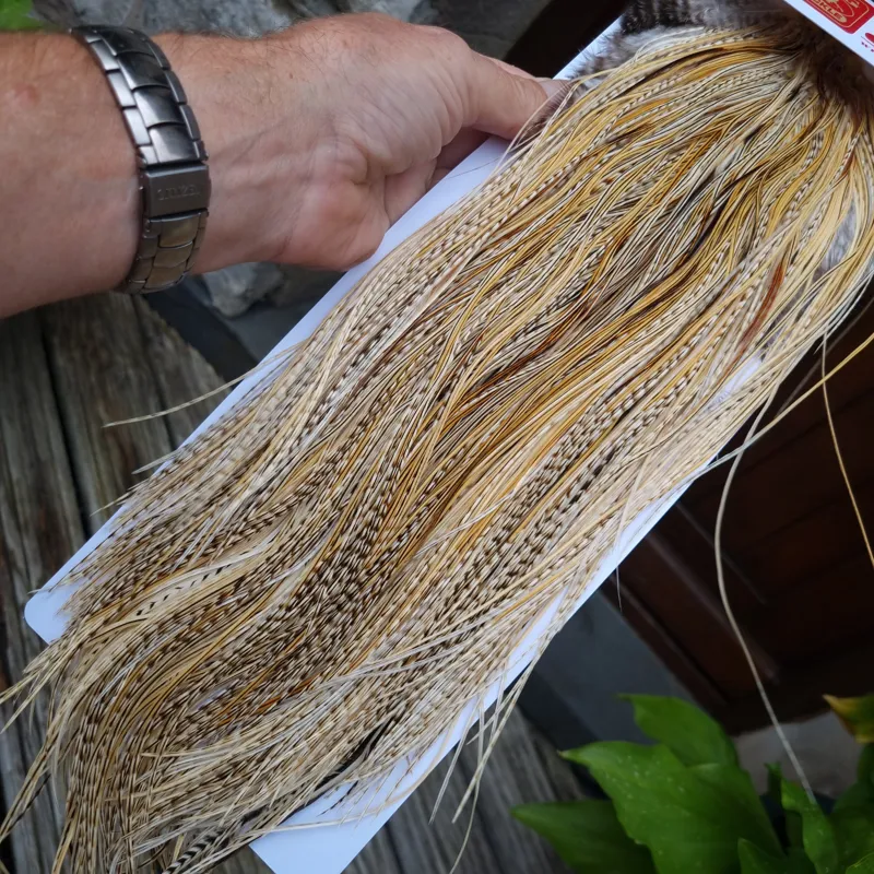 Whiting Bronze Grade Dry Fly Rooster Saddle in Unique Variant A Silver Badger/Golden Badger/Grizzly/Cream/Light Ginger Approx Tying Size 14/16/18/20-5