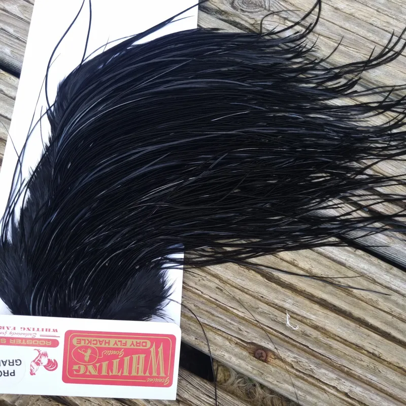 Whiting Pro-Grade Midge Rooster Saddle in Black C Approx Tying Sizes Few 14 and Stuffed with 16/18/20/22 with a few going a little smaller-3