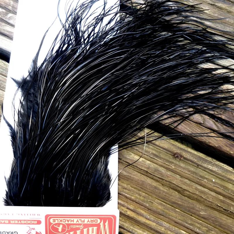 Whiting Pro-Grade Midge Rooster Saddle in Black C Approx Tying Sizes Few 14 and Stuffed with 16/18/20/22 /24/26b and out of sight-2
