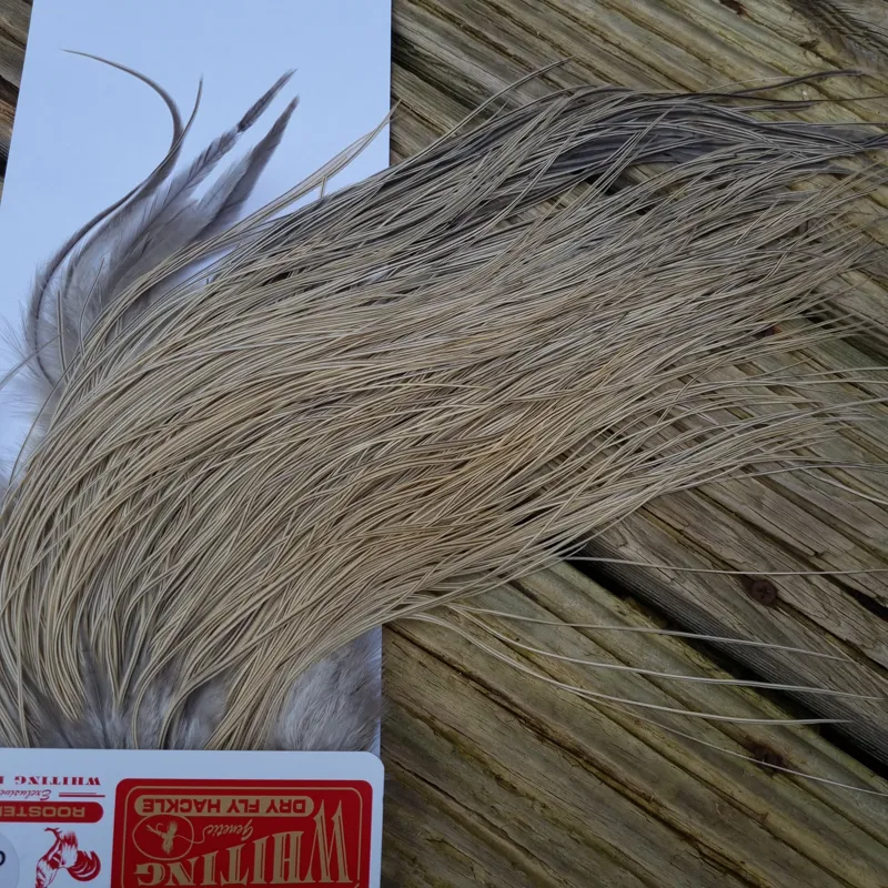 Whiting Pro-Grade Midge Rooster Saddle in Natural Dun/ Champagne Natural Blue Dun Badger/Natural Dun Badger C Tying Approx 14 16 18 20 24 and  a out of sight-7