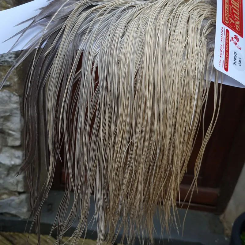 Whiting Pro-Grade Midge Rooster Saddle in Natural Dun/ Champagne Natural Blue Dun Badger/Natural Dun Badger C Tying Approx 14 16 18 20 24 and  a out of sight-1