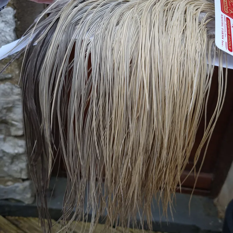 Whiting Pro-Grade Midge Rooster Saddle in Natural Dun/ Champagne Natural Blue Dun Badger/Natural Dun Badger C Tying Approx 14 16 18 20 24 and  a out of sight-5