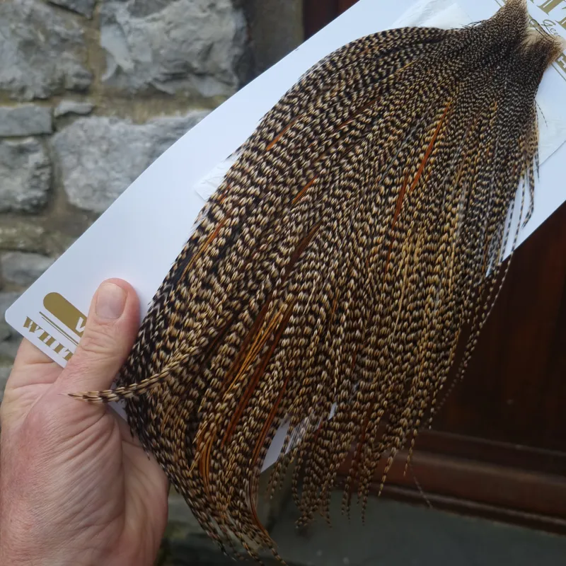 Whiting Heritage Hackles Rooster Cape in Mixed Colours Classic CREE with  a Light Splashing of Furnace Hackles A -8