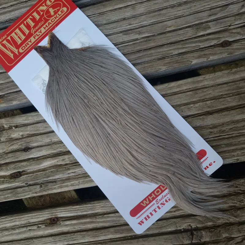 Whiting Commercial Grade Dry Fly Cape in White dyed Medium Dun B-2