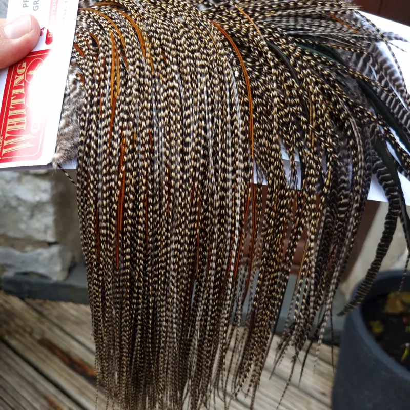 Whiting Pro-Grade Midge Rooster Saddle in CREE D CREE with a Light Splashing of Furnace Tying approx  14/16/18/20 and  a few smaller-2