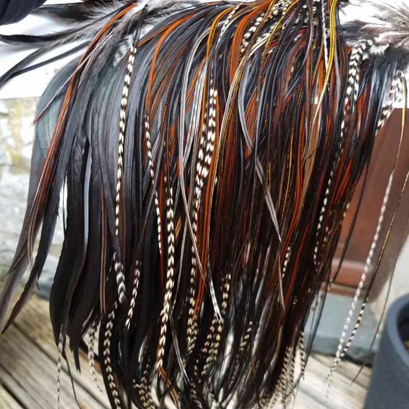 Whiting Heritage Hackles Rooster Saddle in Mixed Colours D Grizzly/Furnace/Dark Furnace/Speckled Dark Rust and Natural Black Tying Approx 8/10/12/14-2