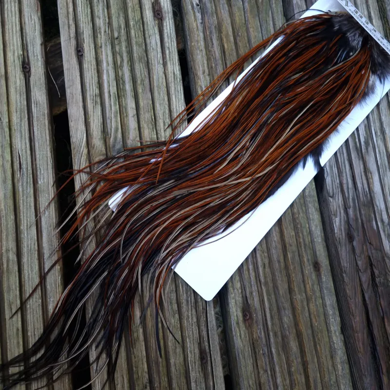 Whiting Heritage Hackles Rooster Saddle in Mixed Colours D Furnace/Dark Furnace/Speckled Furnace and Natural Black Tying Approx 14/16/18-2