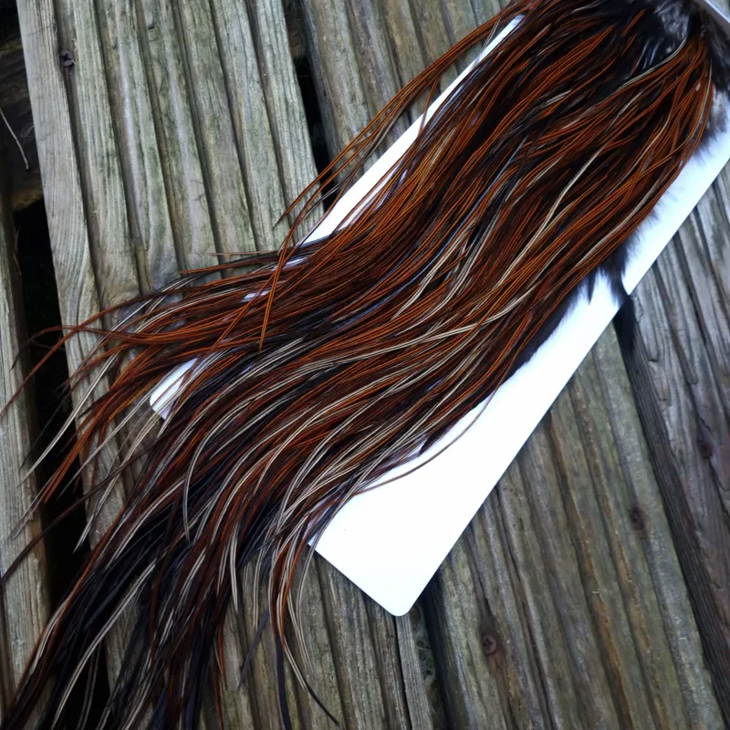 Whiting Heritage Hackles Rooster Saddle in Mixed Colours D Furnace/Dark Furnace/Speckled Furnace and Natural Black Tying Approx 14/16/18-4