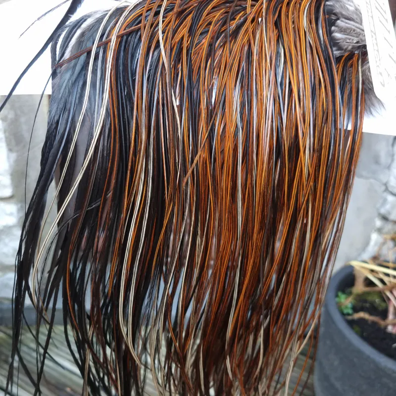 Whiting Heritage Hackles Rooster Saddle in Mixed Colours D Furnace/Dark Furnace/Speckled Furnace and Natural Black Tying Approx 14/16/18-3