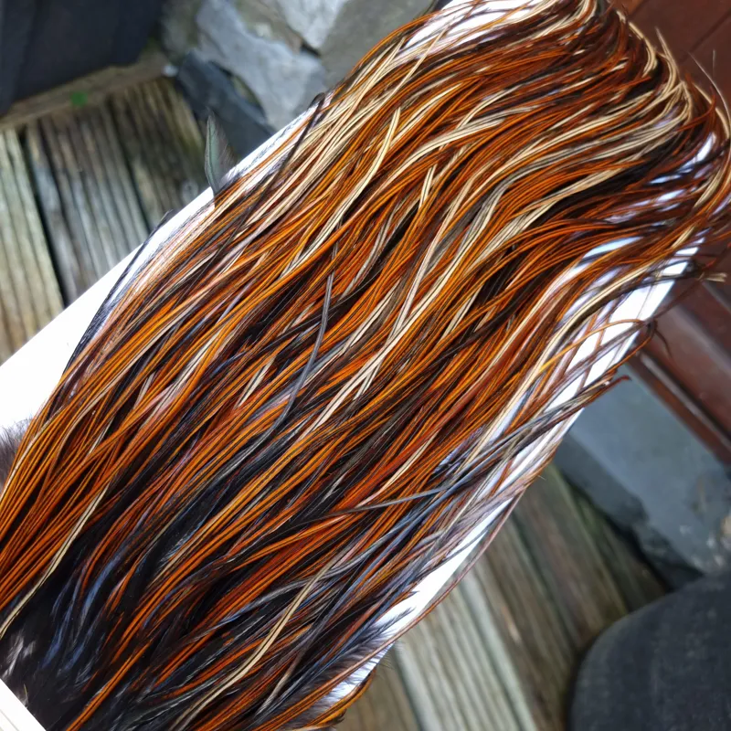 Whiting Heritage Hackles Rooster Saddle in Mixed Colours D Furnace/Dark Furnace/Speckled Furnace and Natural Black Tying Approx 14/16/18-7