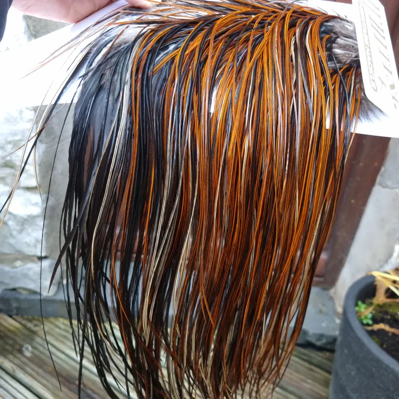 Whiting Heritage Hackles Rooster Saddle in Mixed Colours D Furnace/Dark Furnace/Speckled Furnace and Natural Black Tying Approx 14/16/18-8