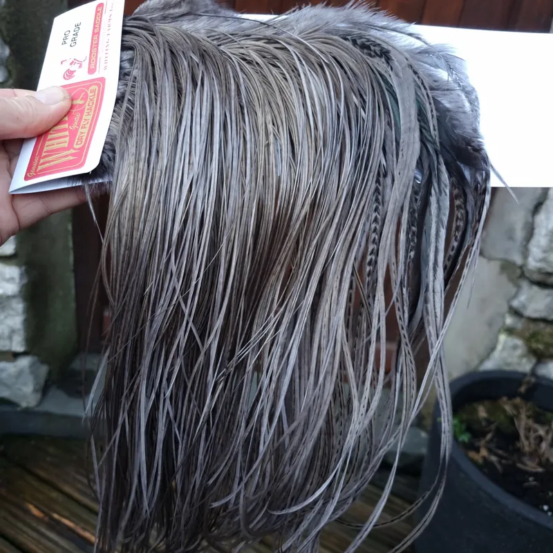 Whiting PRO-GRADE Dry Fly Rooster Saddle in Dark Dun B Approx Tying Sizes some 12's and stuffed with 14/16 and a few going smaller-3