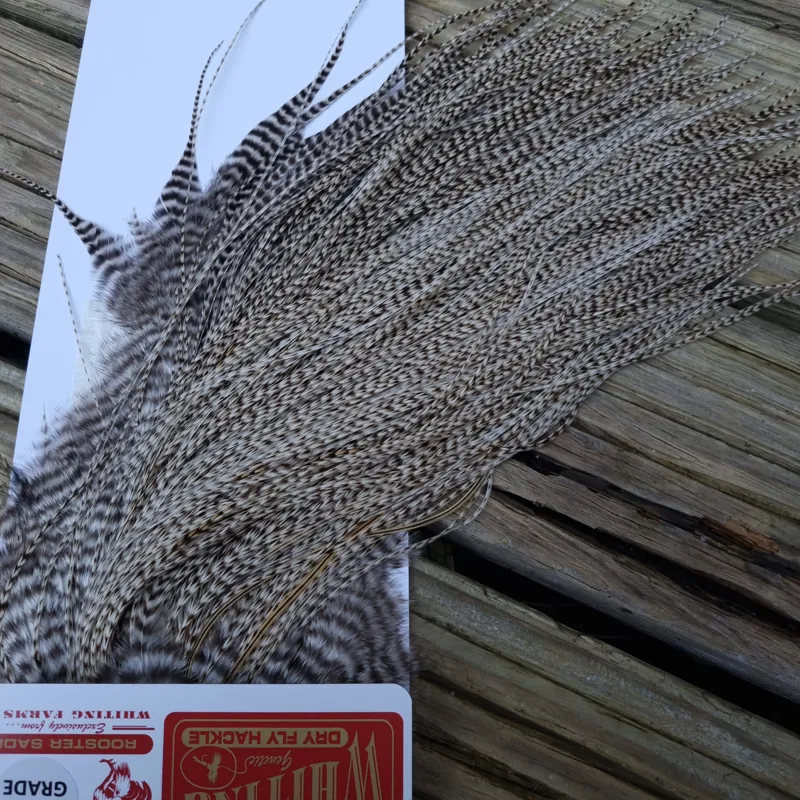 Whiting Pro-Grade Midge Rooster Saddle in Dun Grizzly A Approx tying size 18/20/22/24/26 and OUT OF SIGHT-2